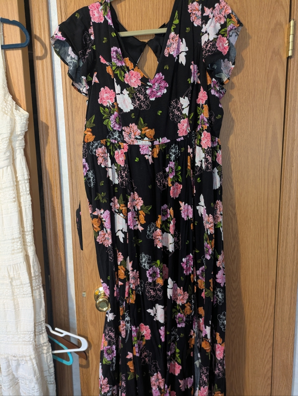 Torrid Black Floral Maxi Dress with Pink & Orange Blooms